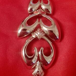 Trifari Long Silver Triple Layer Pendant Necklace